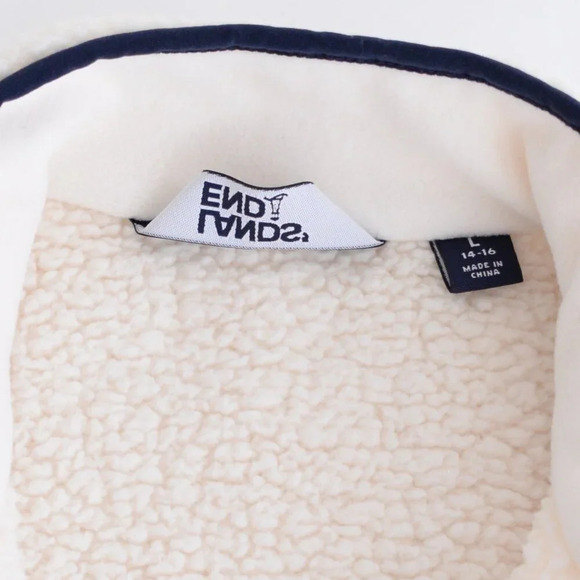 Lands End Cream And Navy  Fleece Breathable Zip Up Sweater Size Large - Picture 11 of 12